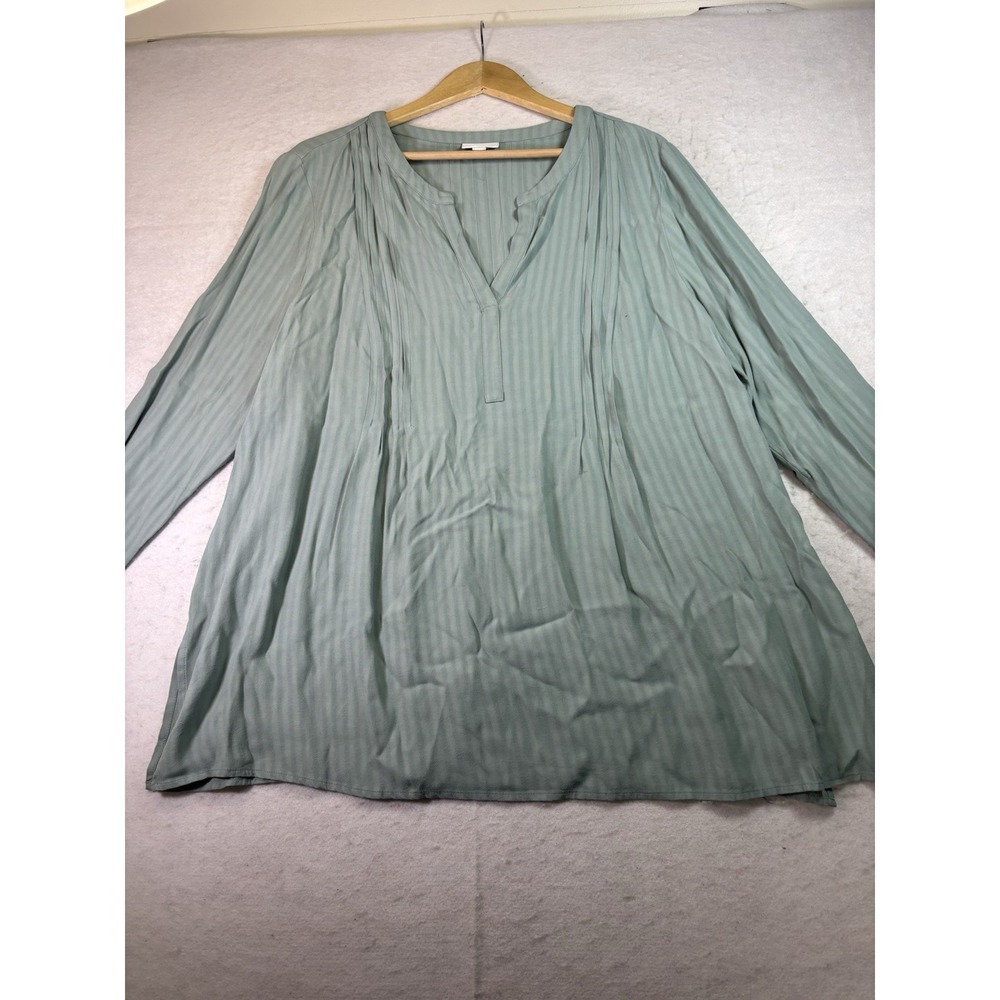 J Jill Mineral Sage Green Pintuck Tunic Womens L Shadow Striped Side Slits